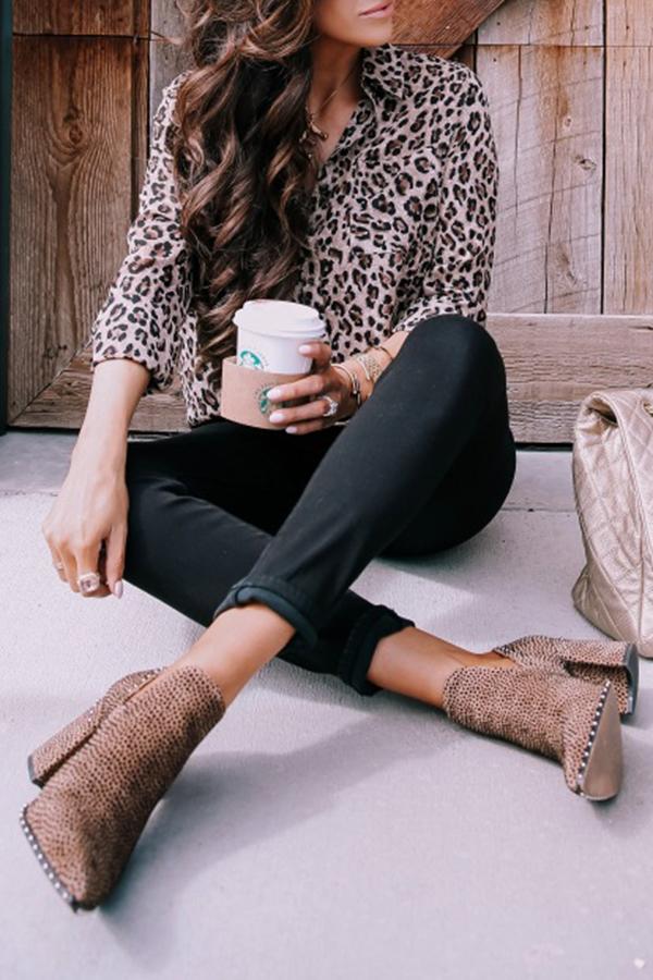 Stylish Leopard Print Breasted Blouses