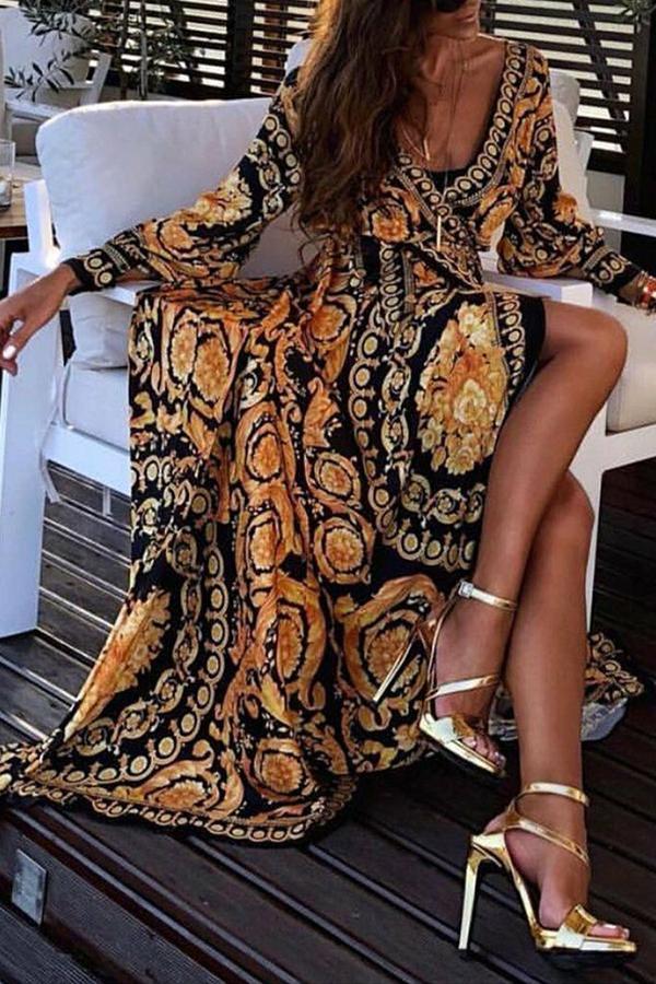 Glamorous Abstract Print V Maxi Dress