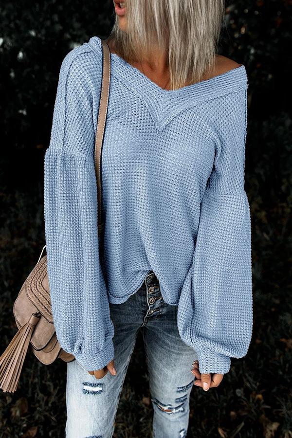 Urban Knitted V Lantern Sleeves Blouses