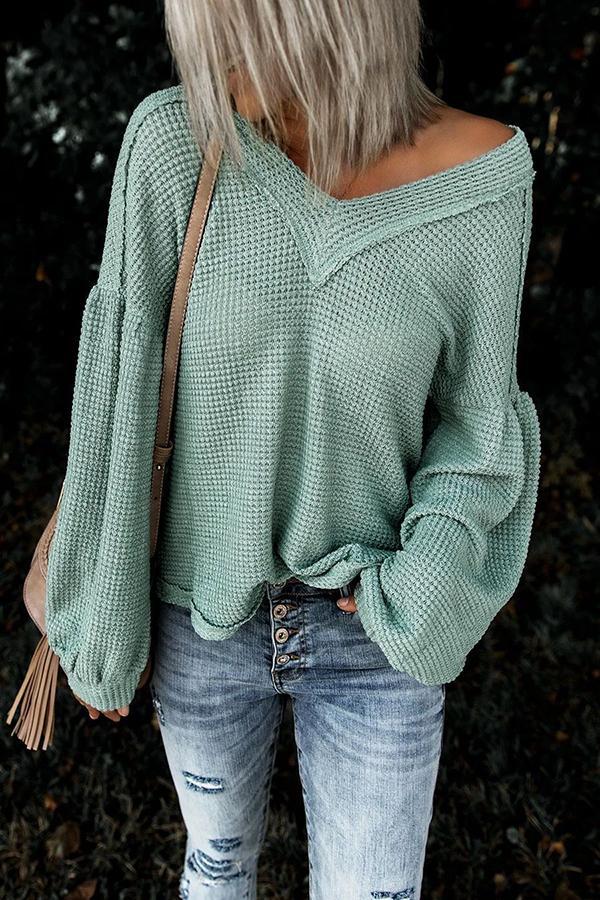 Urban Knitted V Lantern Sleeves Blouse