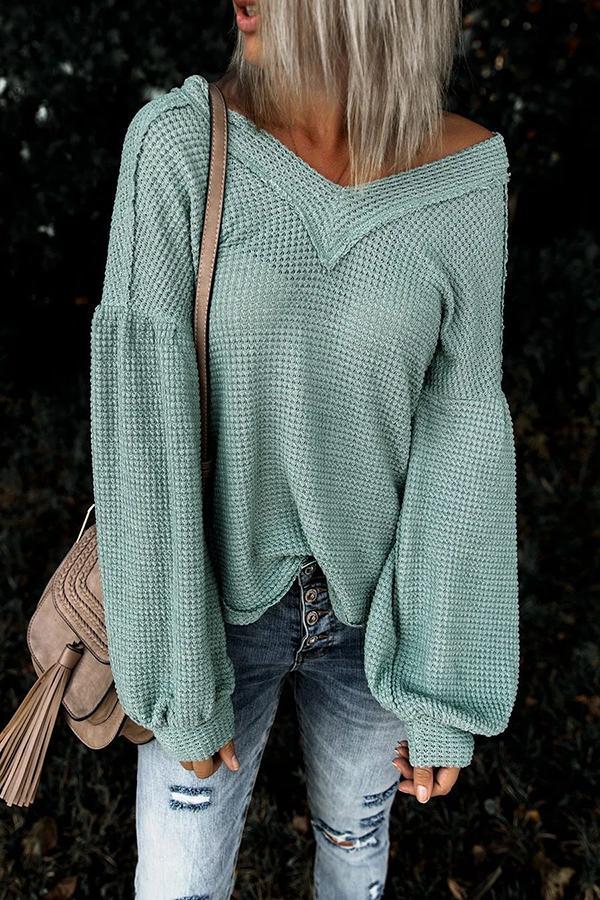 Urban Knitted V Lantern Sleeves Blouse