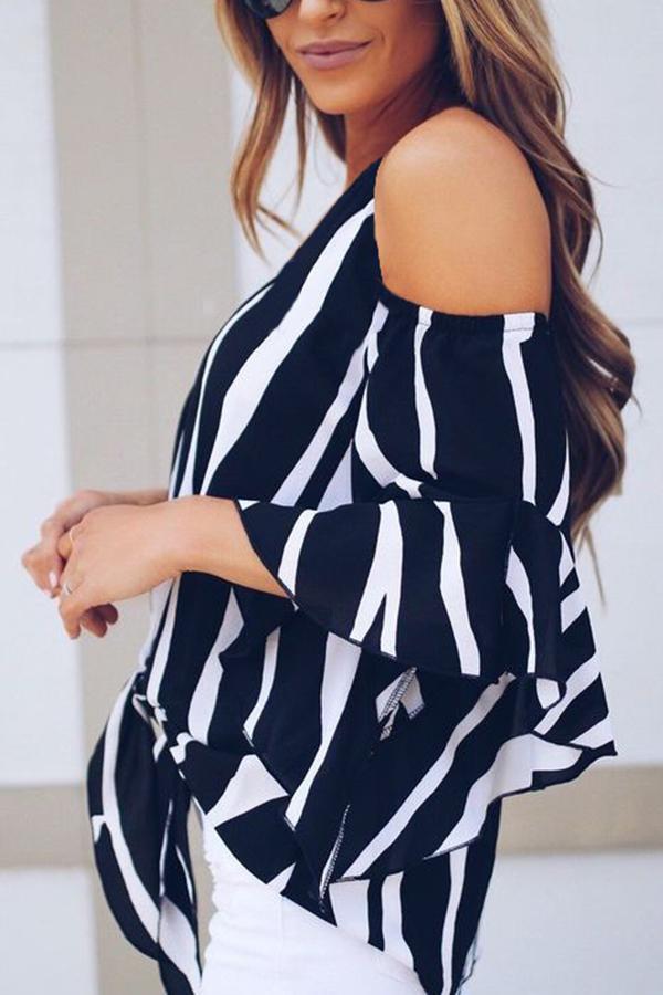 Irregular Strapless Striped Contrast Blouses