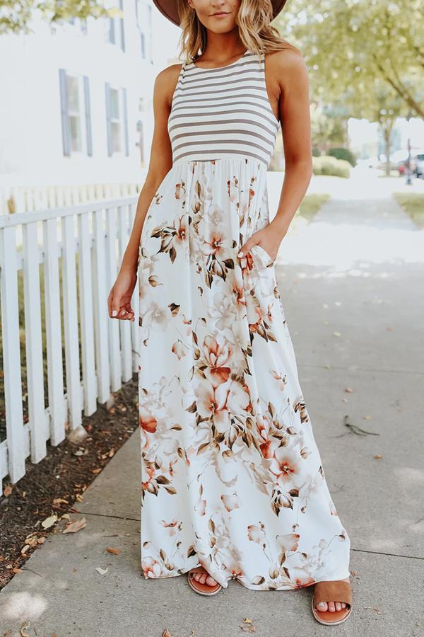 Sweet Pockets Striped Floral Print Dress