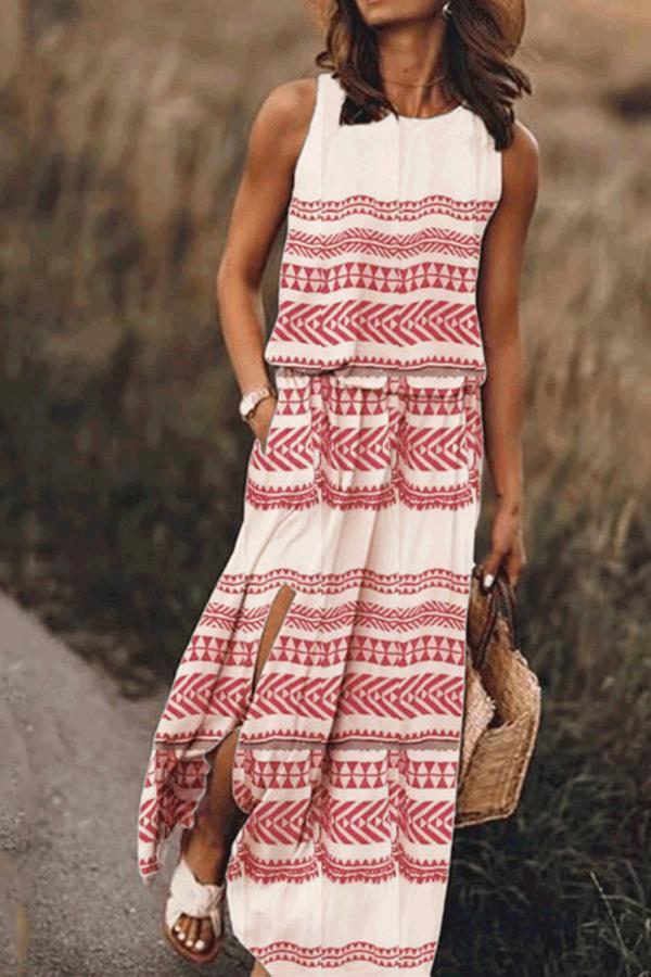 Charming Geometric Print Sleeveless Dress