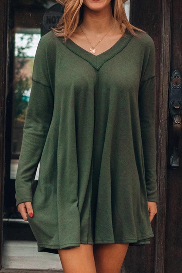 Baggy V Solid Color Dress