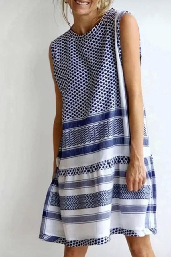 Girly Lattice Print Patchwork Sleeveless Dress