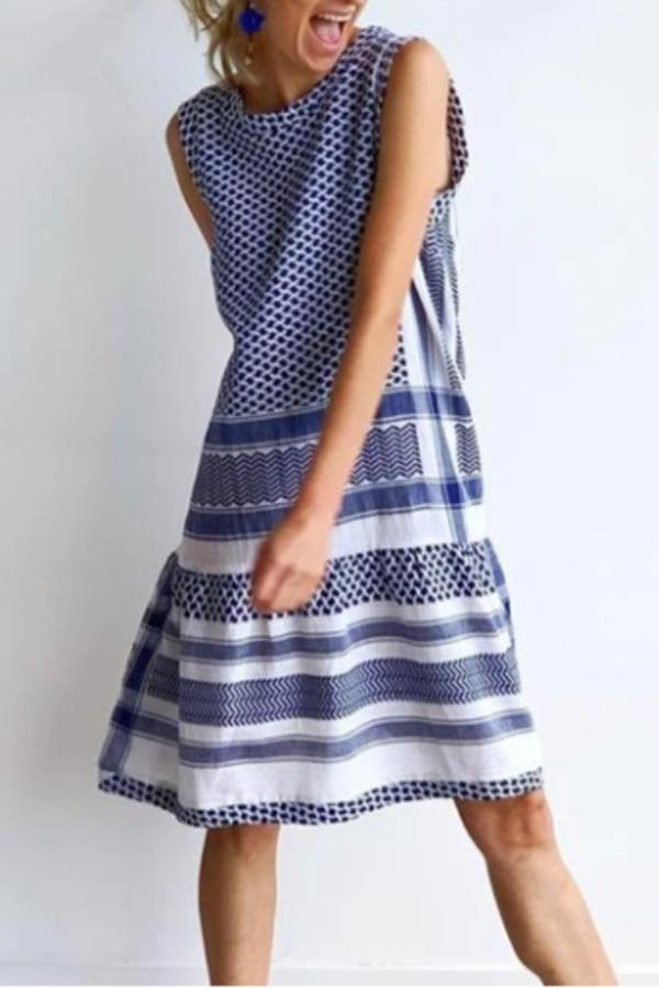 Girly Lattice Print Patchwork Sleeveless Dress