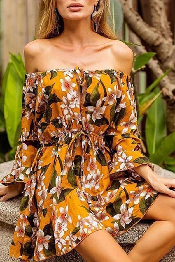 Charming Nature Print Cascade Dress