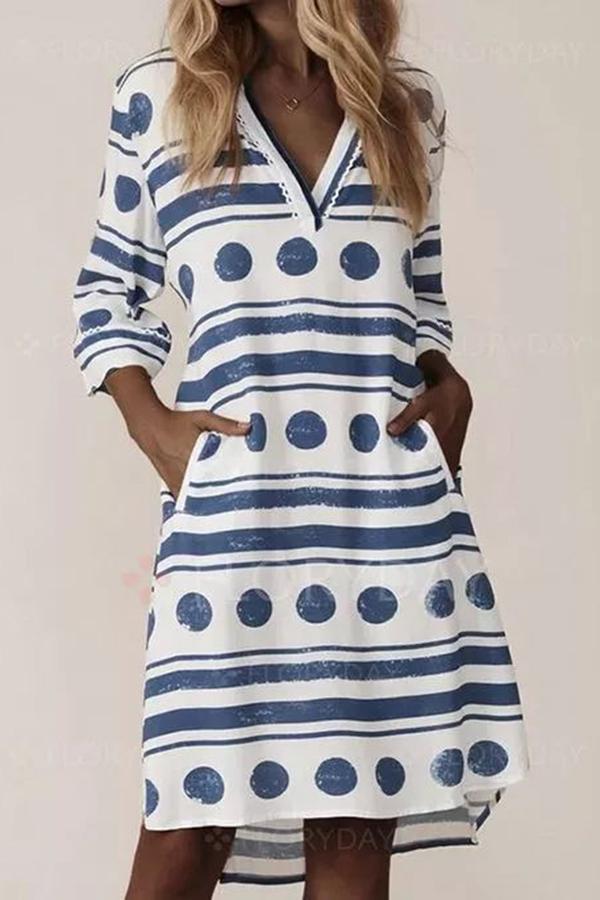 Modern Striped Patchwork V-neck Dress