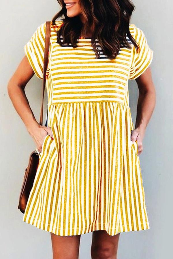 Girly Striped Print Pockets Dress