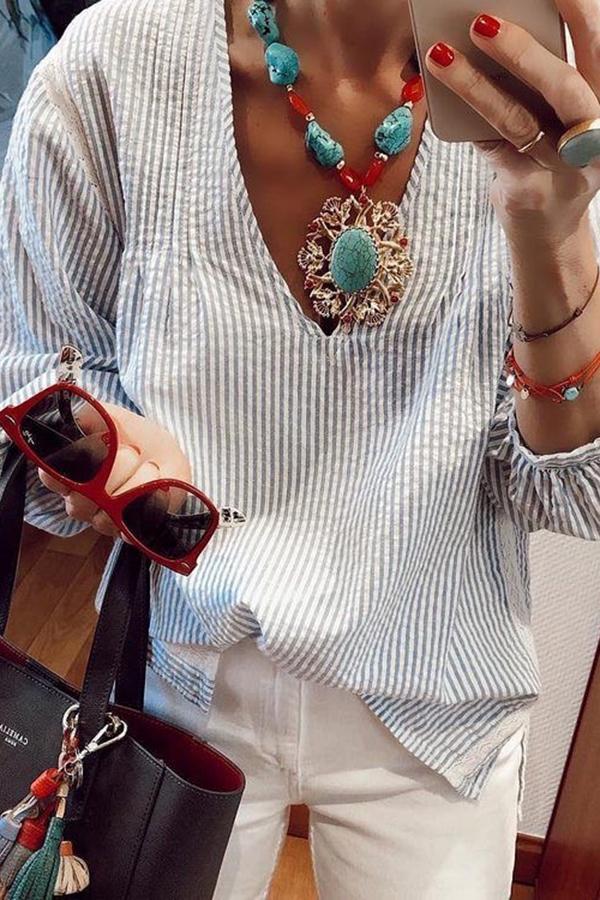 Urban Striped Lace Patchwork Shirt