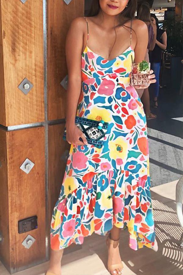 Smart Abstract Flower Print Sling Dress