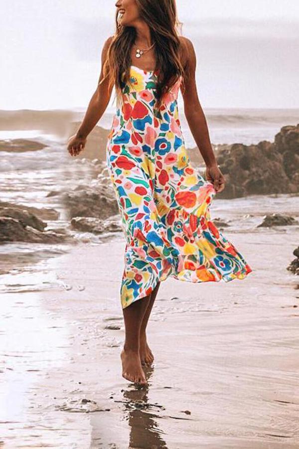 Smart Abstract Flower Print Sling Dress