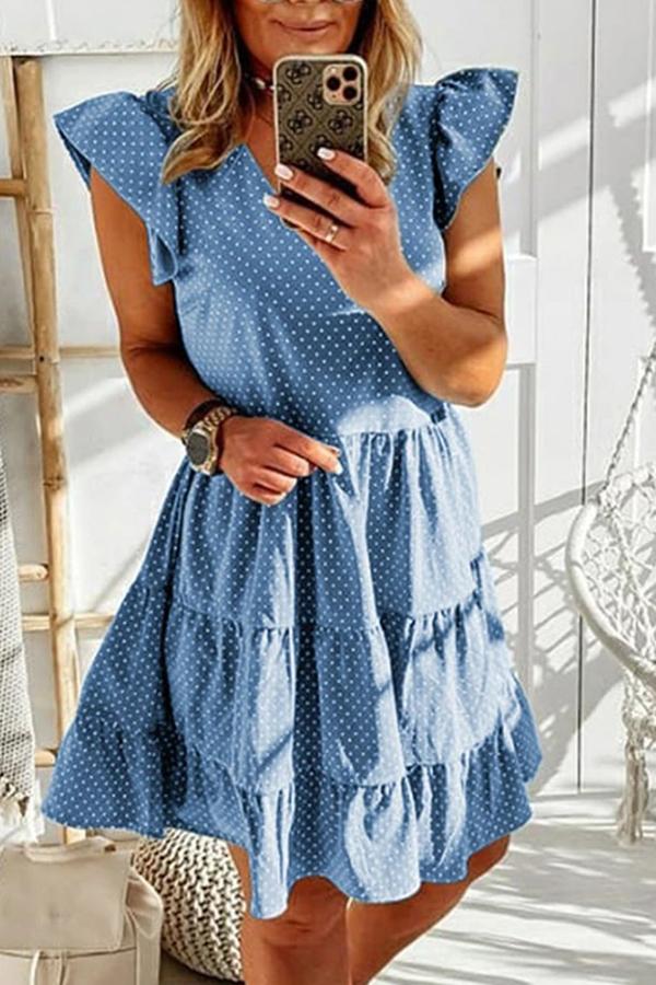 Smart Princess Polka Dot Flounce Sleeves Dress