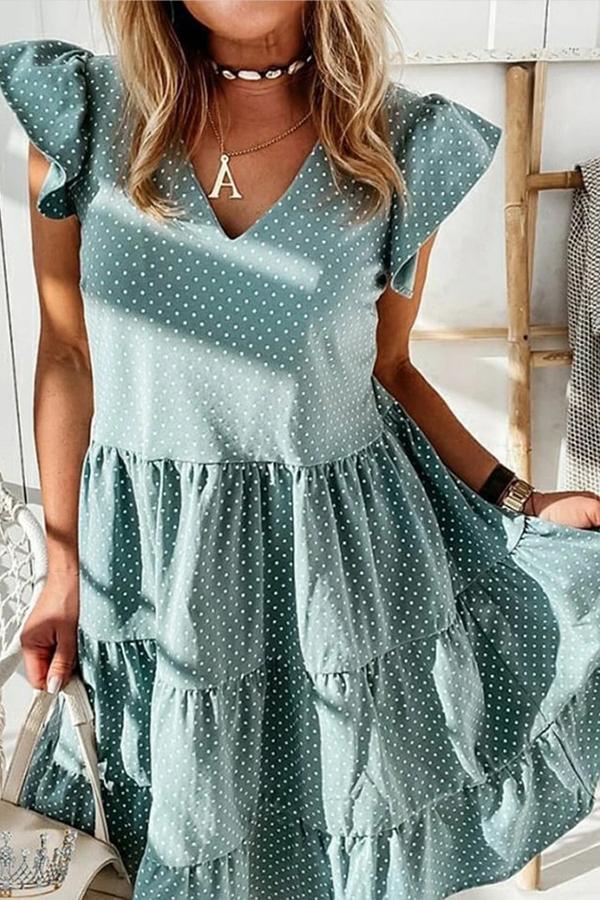 Smart Princess Polka Dot Flounce Sleeves Dress