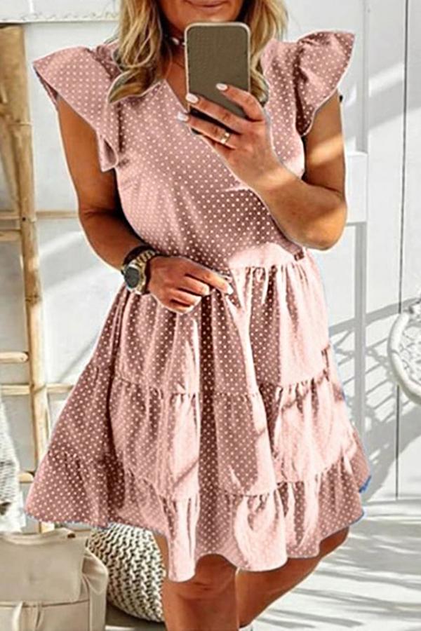 Smart Princess Polka Dot Flounce Sleeves Dress