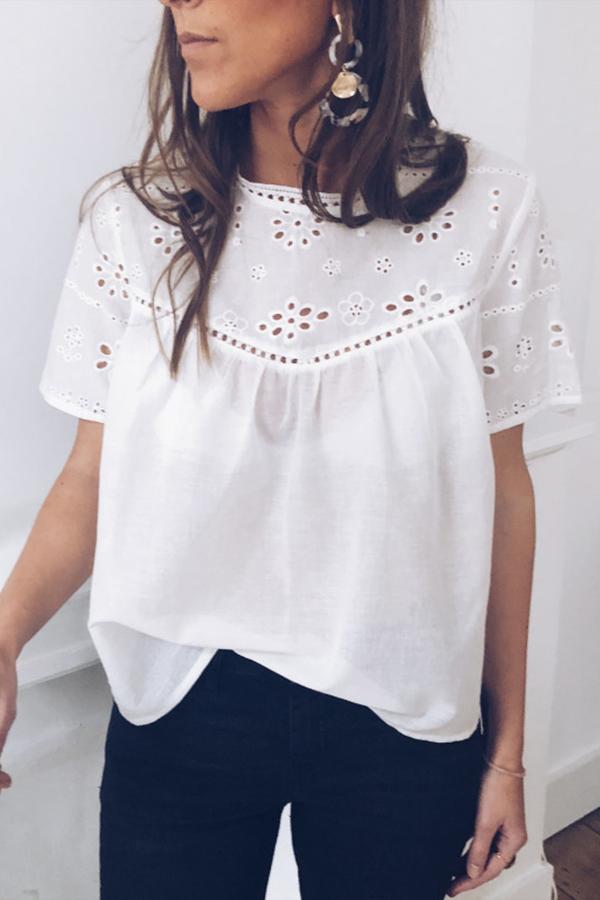 Sweet Hollow Embroidery Shirt