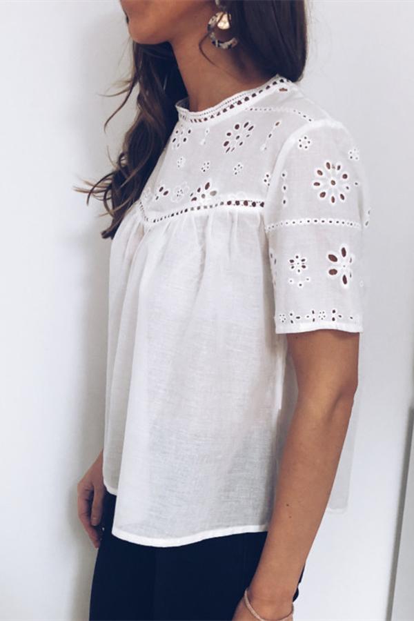 Sweet Hollow Embroidery Shirt