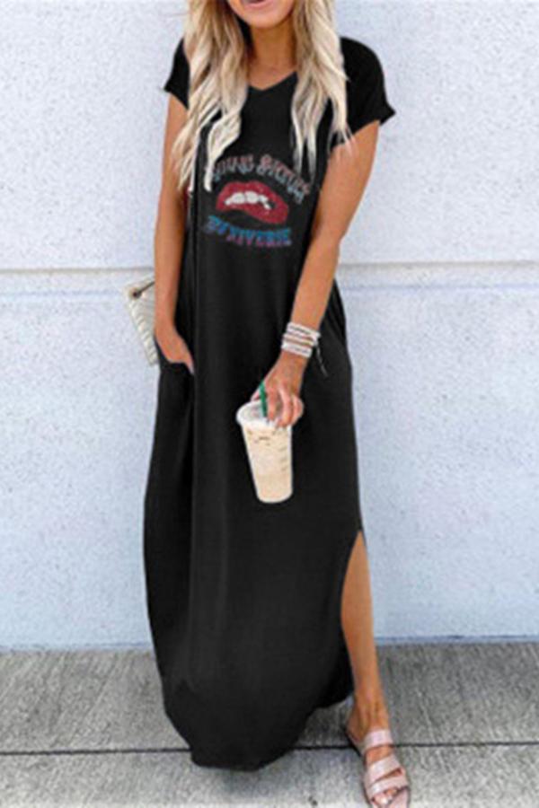 Casual Lips Printed Long Dress