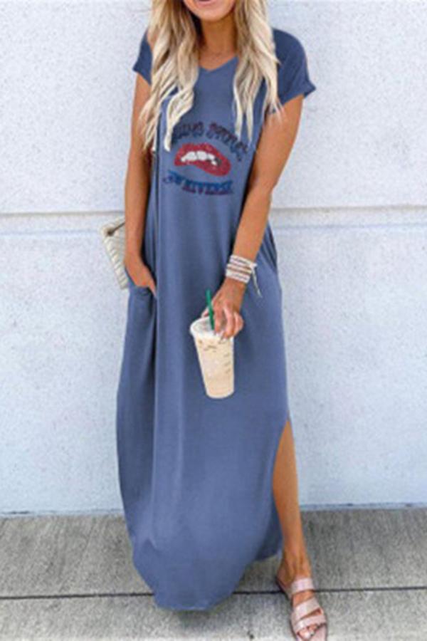 Casual Lips Printed Long Dress