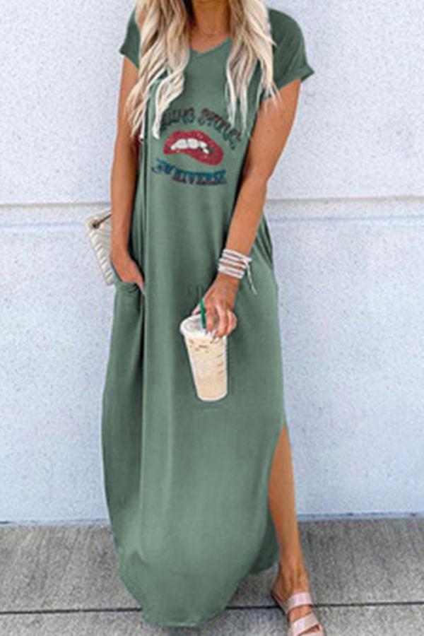 Casual Lips Printed Long Dress