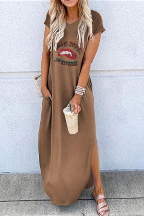 Casual Lips Printed Long Dress