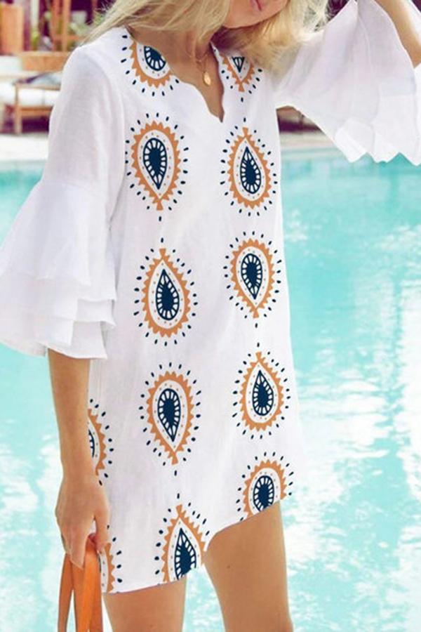 Personality Unique Printed V Neck Dress