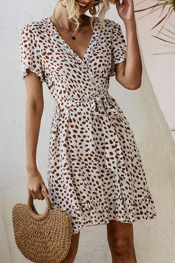 Stylish Leopard Print Ruffle Sleeves Dress