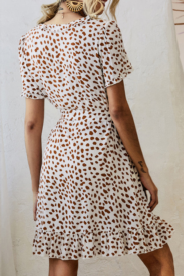 Stylish Leopard Print Ruffle Sleeves Dress