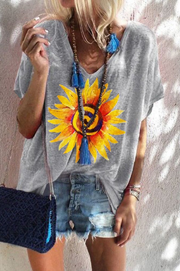 Smart Sunshine Flower Print Baggy Shirt