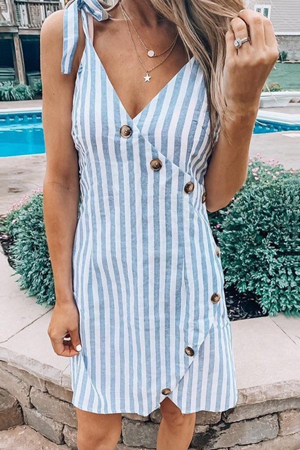 Modern Striped Print Cross Knotted Dress