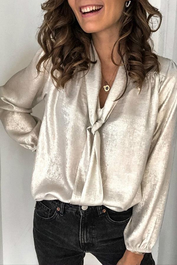 Trendy Necktie V Neck Top