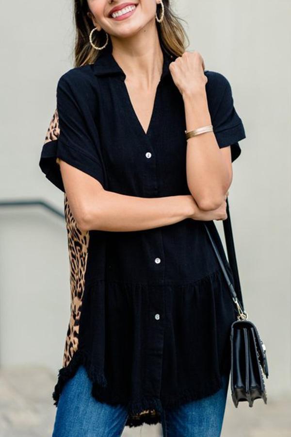 Leopard Print Asymmetrical Loose Casual Top